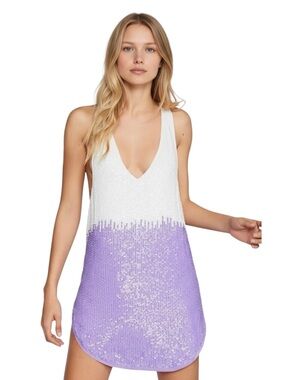 Free People Size XS Sequins Mini Dress Dip Tye Purple White Racerback